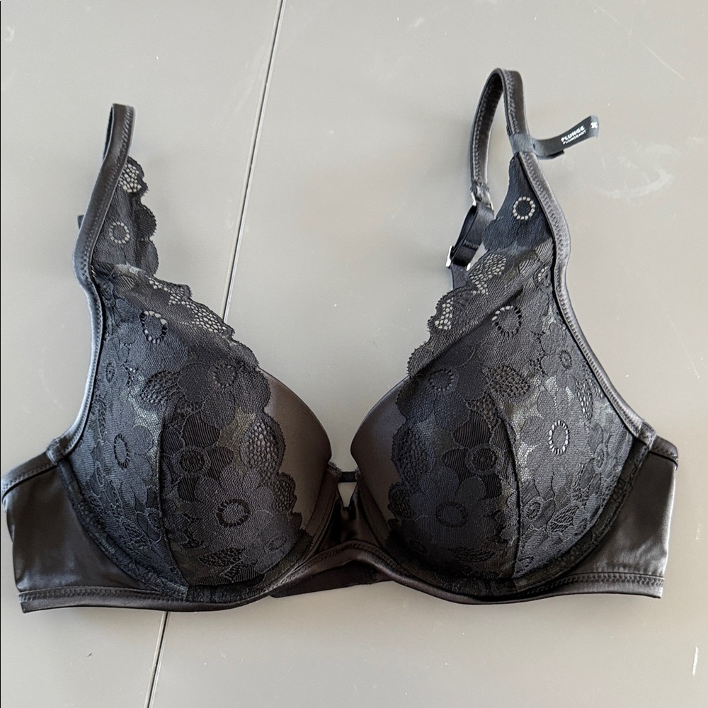 NWOT Aerie 36C Black Plunge Push-up Lace Bra